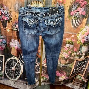 Miss Me Women's Skinny Jeans - Blue with Silver Accents